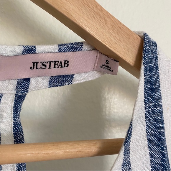 JustFab Linen Blend Blue White Stripe Dress Small - Picture 4 of 9